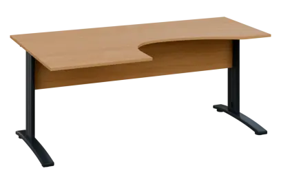 CEK 17 - 187 stůl kancelářský, rohový, levý, kovová podnož černá, deska 18 mm, široký 1800 mm, buk r